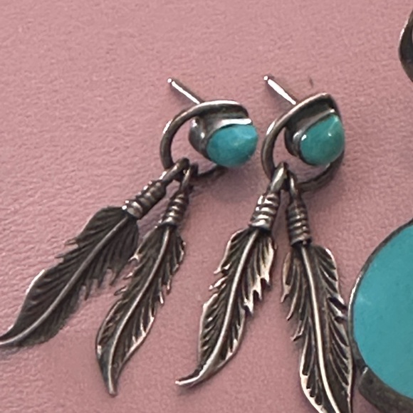 925 turquoise earring lot vintage feather - Picture 4 of 6